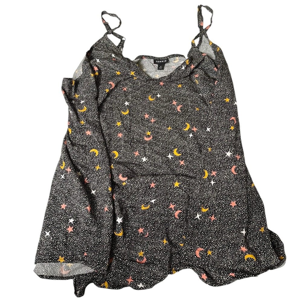 Torrid Top Ava Black Celestial Stretch Challis Cami Stars  Moon Print Size 4 451
